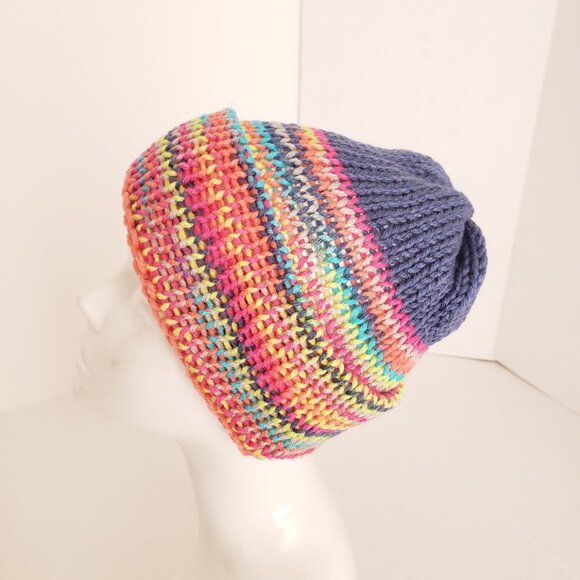New Handmade Youth Crochet Multicolor Colorful Striped Hat Beanie Cute - Picture 5 of 10